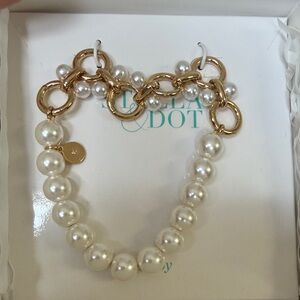 Stella & Dot Gold and Ivory Pearl-like Strand Bracelet